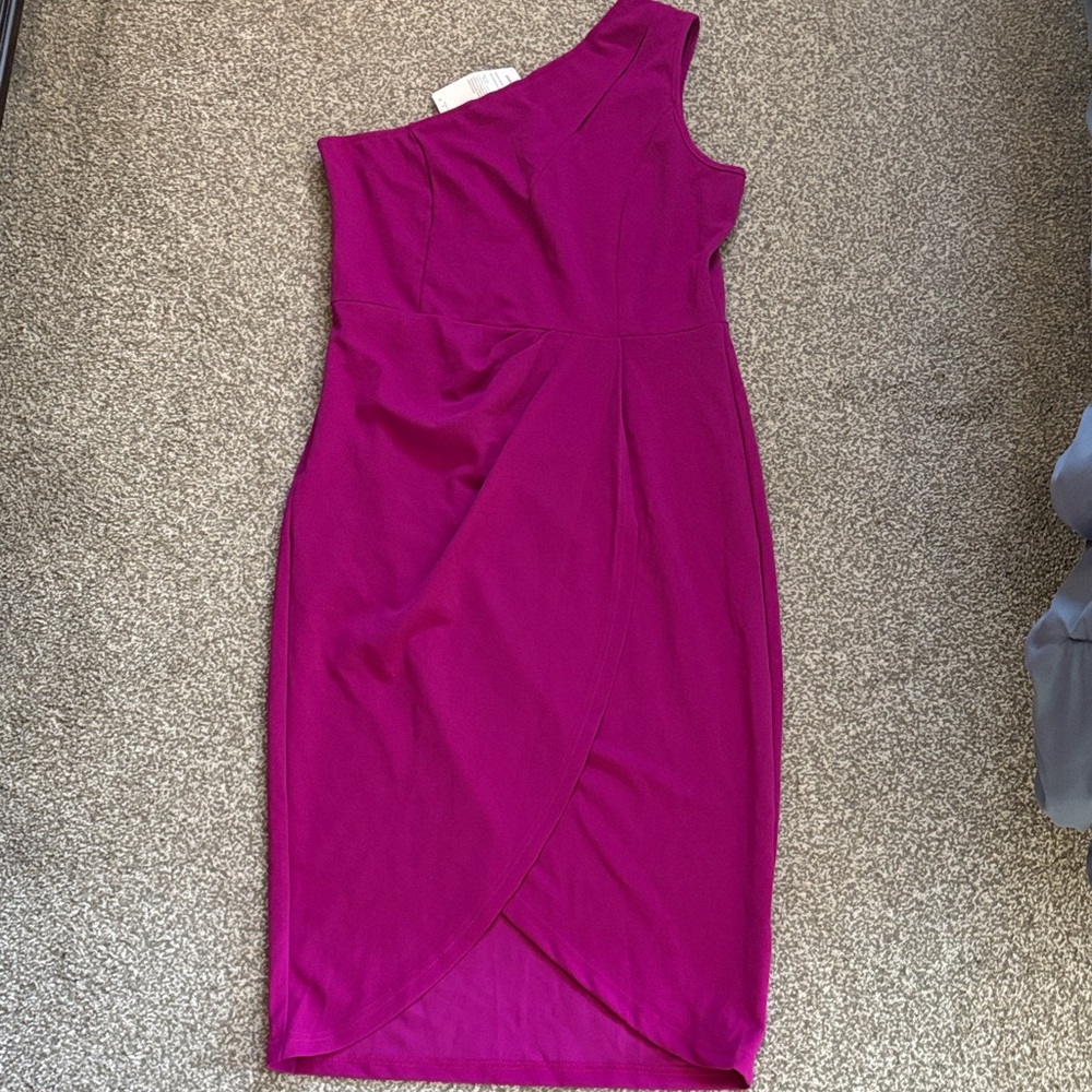 Elegant One-Shoulder Magenta Dress